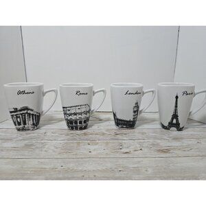 Loveramics Intrepid Traveler Lot of 4 Mugs Rome, Athens, London, Paris Landmarks